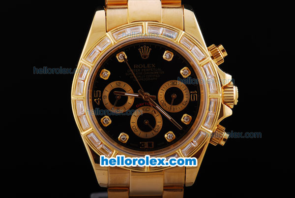 Rolex Daytona Automatic Full Gold with Diamond Bezel and Marking-Black Dial - Click Image to Close